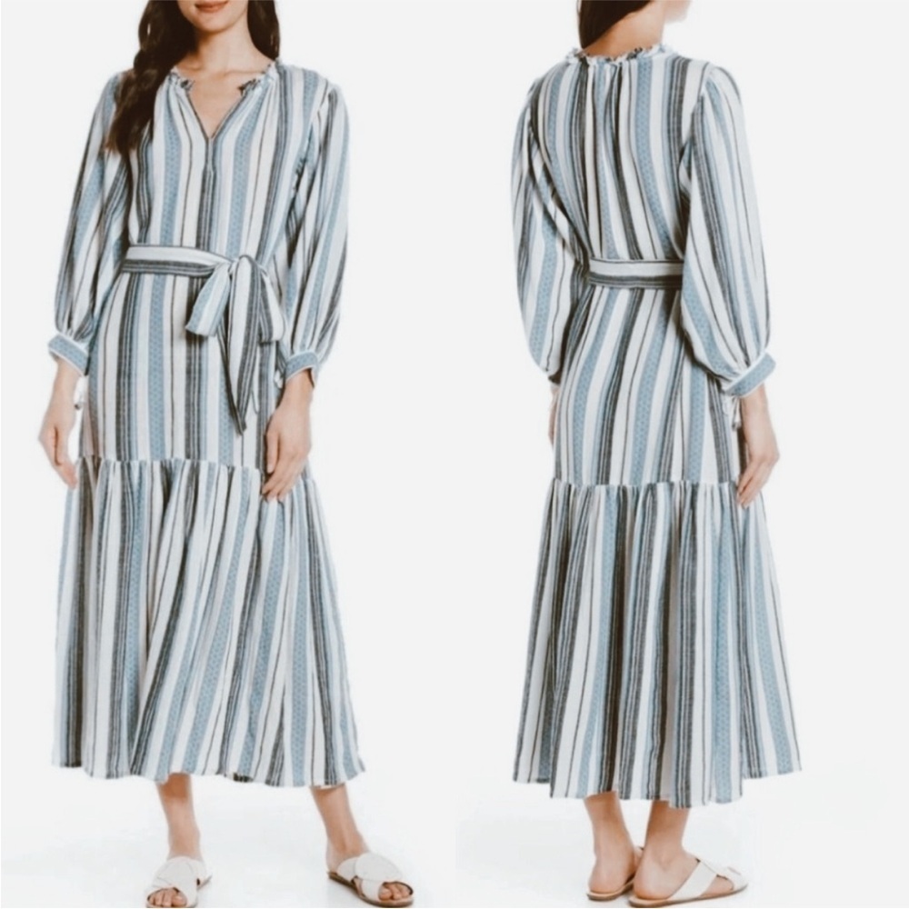Anthropologie Roller Rabbit Coastal Blue Striped Drop Waist Dress 100% Cotton